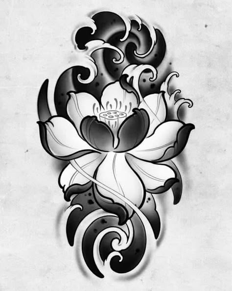 Lotus Flower Japanese Tattoo, Japanese Lotus Flower Tattoo Design, Flying Phoenix Tattoo, Tattoo Japanese Style, Shin Tattoo, Japanese Flower Tattoo, Samurai Tattoo Design, Japan Tattoo Design, Cloud Tattoo