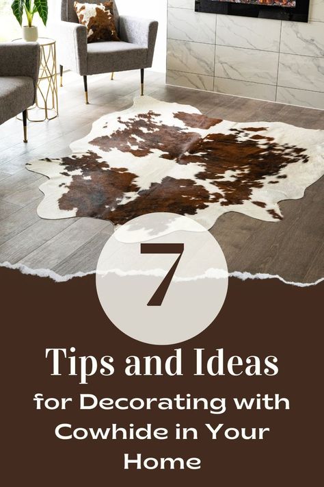 If you've been hoping to use cowhide rugs in your living, dining, or sitting area but aren't sure about the best way to maximize their use, look no further! In this article, we'll give you 7 tips and ideas for decorating with cowhide rugs, and you'll get your creative wheels turning! Decorating With Cowhide, Hide Rug Living Room, Cowhide Rug Living Room, Cowhide Decor, Ideas For Decorating, Cowhide Rugs, Hide Rug, Cow Hide, Cow Hide Rug