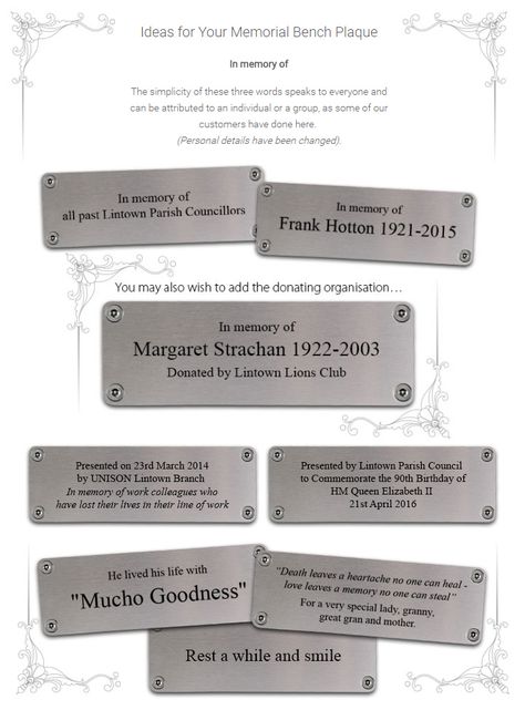 It can be difficult to find the words you want to say, especially when those words are for a fitting and lasting tribute such as a memorial or commemorative plaque.  Glasdon have been designing and manufacturing memorial seats and benches for over 40 years.  So we are fortunate to be able to share some examples of different styles of presentation which may help you find the words you want to say. Memorial Bench Quotes, Memorial Plaque Ideas Quotes, Memorial Plaque Ideas, Remembrance Quotes, Stone Garden Bench, Plaque Ideas, Memorial Plaques, Commemorative Plaque, Memorial Benches