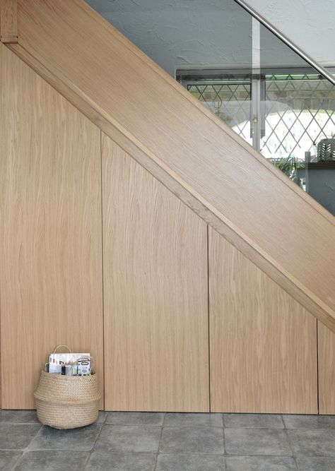 Staircase Storage Design Modern, Garage Stair Storage, Door Under Stairs, Storage Under Staircase, Cabinet Under Stairs, Understair Storage, Under Stair Storage, Under Stairs Storage Solutions, Room Under Stairs