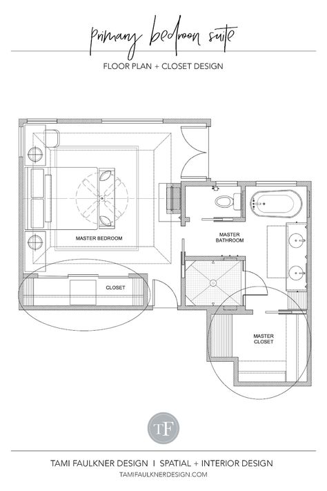 CLOSET REMODEL + ADDITION FOR PRIMARY BEDROOM SUITE DESIGN — Tami Faulkner Design Primary Bedroom Suite, Master Suite Layout, Master Suite Floor Plan, Tami Faulkner, Built In Cubbies, Bedroom Built Ins, Suite Design, Built In Dresser, Custom Floor Plans