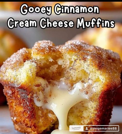 Gooey Cinnamon Cream Cheese Muffins 🧁 Ingredients: • 2 cups all-purpose flour • 1 cup granulated sugar • 1 tablespoon baking powder • 1/2 teaspoon salt • 1 teaspoon ground cinnamon • 1/2 cup unsalted butter, melted • 1 cup milk • 2 large eggs • 1 teaspoon vanilla extract • 8 oz cream cheese, softened • 1/4 cup powdered sugar • 1 tablespoon cinnamon sugar mixture (for topping) • Optional: 1/4 cup white chocolate, melted (for drizzle) Directions: 1. Preheat oven to 375°F (190°C). Line muffi... Cinnamon Cream Cheese Muffins, Fruit Butters, Fall Eats, Cinnamon Cream Cheese, Muffins Recipes, Cream Cheese Muffins, Cinnamon Muffins, Muffin Tin Recipes, Homemade Muffins