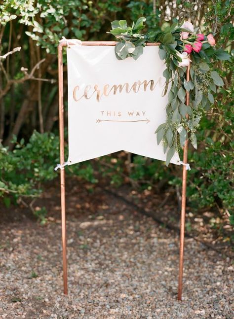 10 Beautiful DIY Styling Ideas for Weddings ❤️ #weddingplanning Copper Wedding Colors, Copper Stand, Wedding Ceremony Ideas, Wedding Ceremony Signs, Cricut Wedding, Flowers And Greenery, Copper Wedding, Ceremony Signs, Wedding Welcome Signs