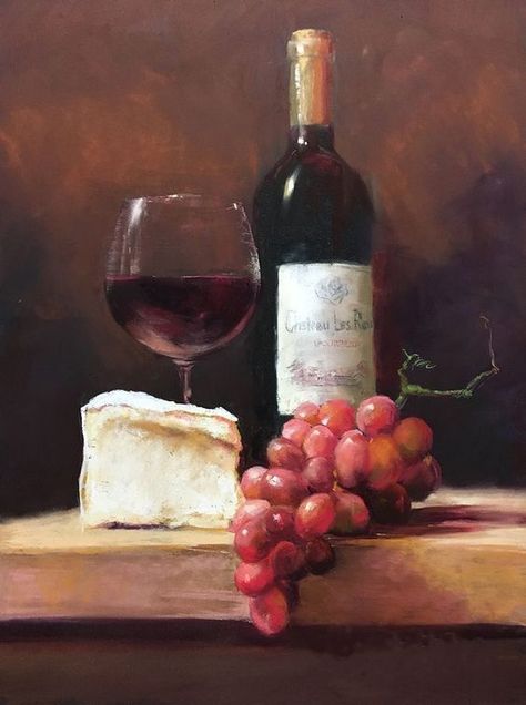 Wine Painting, Food Painting, Wine Art, Still Life Oil Painting, Fruit Painting, A Level Art, Painting Still Life, Still Life Art, Art Inspiration Painting