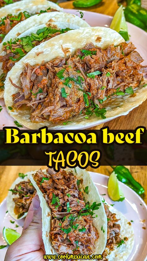 Barbacoa Beef Tacos Barbacoa Beef Tacos, Steak Taco Recipe, Barbacoa Recipe, Taco Filling, Barbacoa Beef, Beef Tacos, Beef Cheeks, Steak Tacos, Beef Chuck Roast