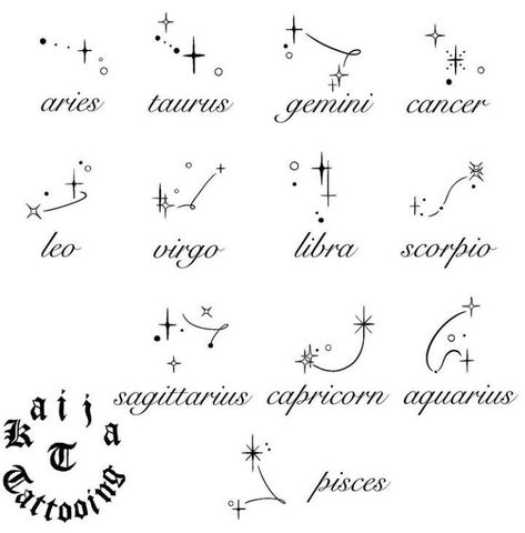 Sagittarius Pisces Tattoo, Star Zodiac Signs Tattoo, Star Sign Tattoos Leo, Sagittarius Tattoo Constellation Stars, Scorpio Constellation Tattoo Design, Zodiac Tattoos Sagittarius Woman, Virgo Scorpio Tattoo Together, Horoscope Constellation Tattoo, Virgo And Aries Tattoo Together