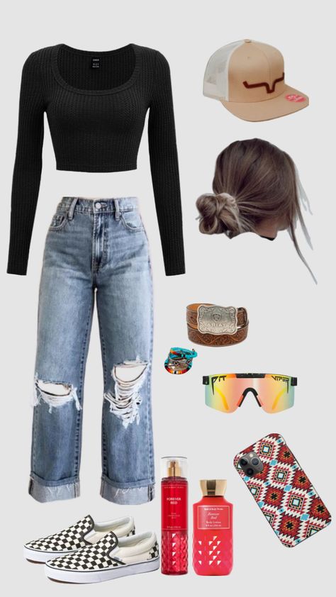 #country #outfitinspo Simple Fair Outfits, Outfit For The Fair Summer, Country Outfit Ideas Summer, Simple Western Outfits For School, Western Outfit Inspo Summer, Casual Southern Outfits, Basic Country Outfits, Amazon Western Outfits, Summer Country Girl Outfits