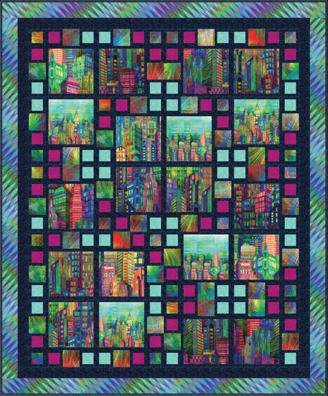 Skylines Sensation Free Quilt Pattern Free Quilt Patterns Printables, Panel Quilt Patterns, Landscape Art Quilts, Stained Glass Quilt, Jelly Roll Quilt Patterns, Batik Quilts, Applique Quilting, Jellyroll Quilts, Panel Quilts