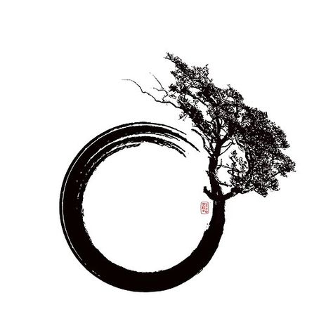 Enso Tree Enso Chest Tattoo, Enso Tattoo Men, Enso Tattoo Ideas, Enso Tree Of Life Tattoo, Zen Enso Tattoo, Zen Tattoo, Bonsai Tree Tattoos, Karma Tattoo, Circle Tattoo