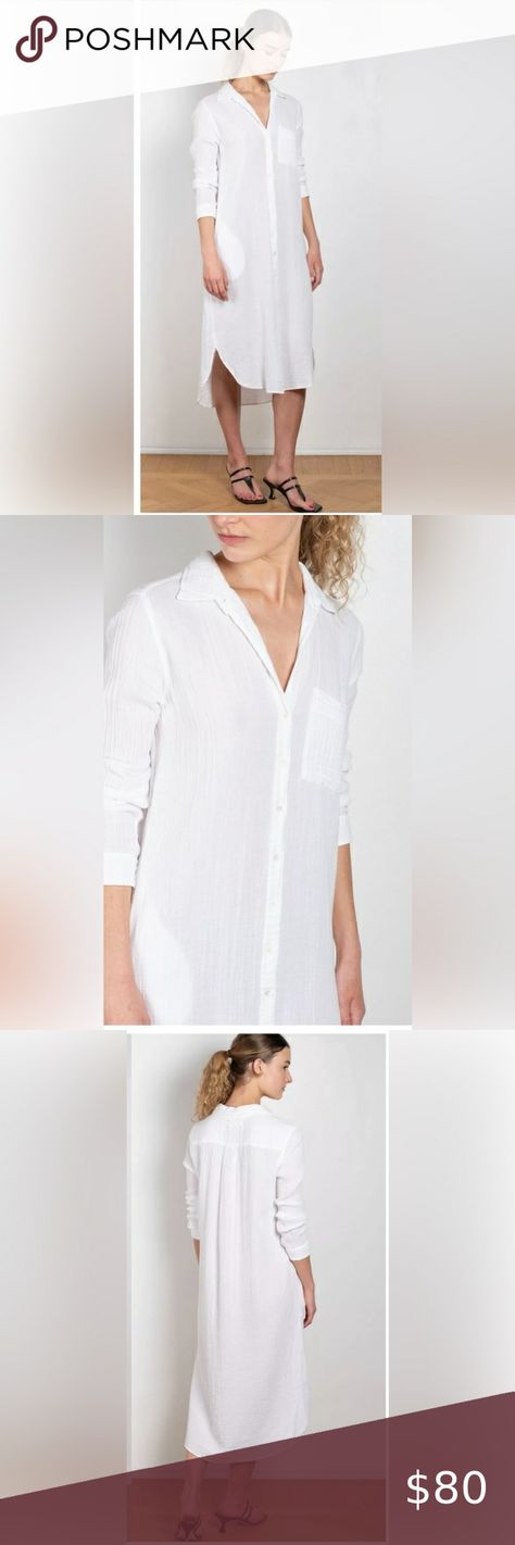 XIRENA The Scarlyt White Soft Cotton Muslin Gauze Button Up Shirtdress Size M Midi Length Summer Dresses, Minimalist Shirt, Dress Minimalist, Minimalist Shirts, Vacation Dress, White Minimalist, Cotton Muslin, Vacation Dresses, Muslin Cotton