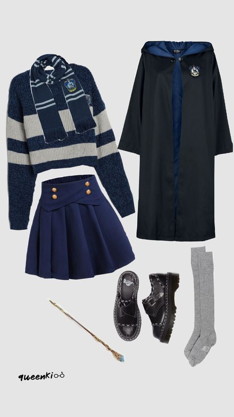 #ravenclaw #ravenclawuniform#Harrypotter Harry Potter Clothes Ravenclaw, Battle Of Hogwarts Outfit, Ravenclaw Cloak, Hogwarts Outfits Ravenclaw, Ravenclaw Uniform Female, Hogwarts Uniform Ravenclaw, Hogwarts Dr Outfits, Ravenclaw Outfit Ideas, Ravenclaw Robes