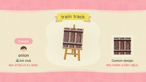 Train Track & Platform Acnh Train Station, Animal Crossing Design Codes, Codes Acnh, Japanese Neighborhood, Animal Crossing Design, Animal Crossing Custom Designs, Train Crossing, Acnh Paths, Acnh Inspiration