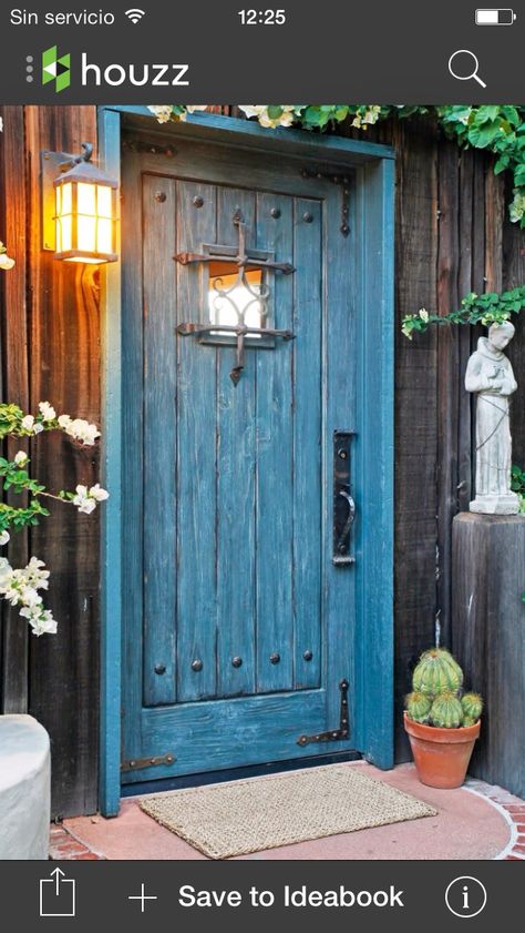 Orchard Ideas, Rustic Entry Doors, Wooden Door Knobs, Rustic Entry, Entry Door Hardware, Rustic Front Door, Blue Front Door, Cool Doors, House Front Door