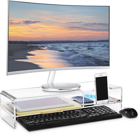 Acrylic Monitor Stand, Keyboard Storage, Office Supply Storage, Cool Bluetooth Speakers, Monitor Riser, Acrylic Storage, Computer Stand, Pc Desk, Office Supply Organization