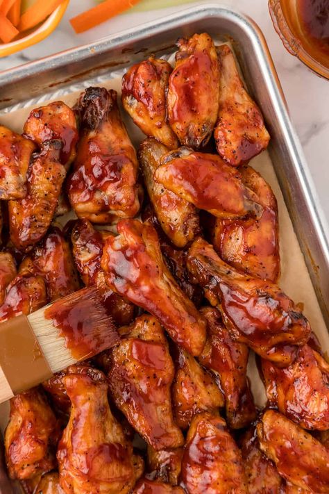 BBQ Chicken Wings (EASY, Oven Baked Recipe) | Only 5 Ingredients! Appetizer For Party, Baked Bbq Chicken Wings, Oven Bbq Chicken, Oven Chicken Wings, Oven Baked Bbq Chicken, Best Bbq Chicken, Baked Recipe, Healthy Party Food, Bbq Chicken Wings