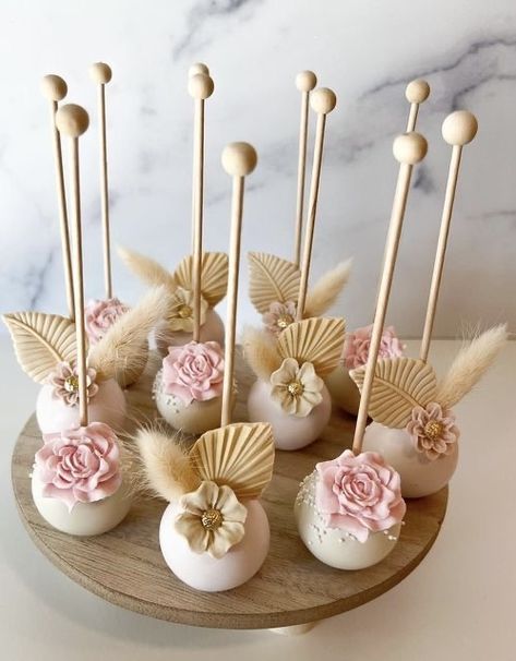 Boho Theme Cake Pops, Boho Bridal Shower Cake Pops, Sweet Sixteen Cake Pops, Boho Treats Ideas, Boho Cake Pops Ideas, Boho Chocolate Covered Oreos, Beige Cake Pops, Boho Wedding Desserts, Bridal Shower Cake Pops Ideas