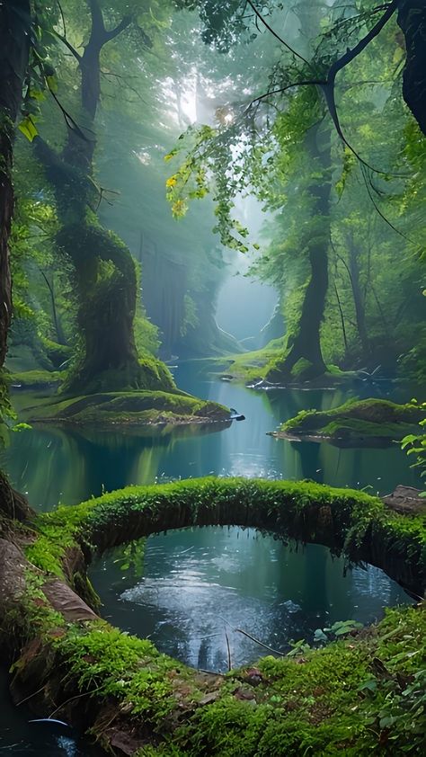 Mystical Places, Fantasy Places, Beautiful Locations Nature, Green Forest, Fantasy Art Landscapes, Alam Yang Indah, Beautiful Nature Pictures, Nature Images, Landscape Wallpaper