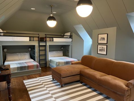 Bonus Room Bunk Beds, Bonus Bunk Room, Bonus Room With Bunk Beds, Bunk Bed Game Room, Sloped Ceiling Bunk Beds, Built In Bunk Beds Slanted Ceiling, Basement Bunk Beds Built Ins, Loft Bunk Room, Bunkbed Ideas