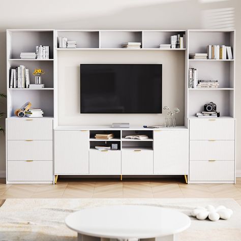 Media Storage Cabinet, Entertainment Wall Units, Entertainment Wall, Tv Wall Unit, Media Storage, Tv Stands And Entertainment Centers, Living Room Cabinets, Modern Tv, Entertainment Space