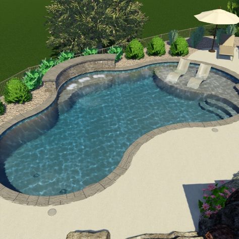 Stay tuned... Can't wait to see this Gunite Pool project finished. Best Backyard Pool Designs, Pool Without Spa, Pools Right Off Patio, Pool Area Privacy Ideas, Realistic Pool Ideas, Free Form Pool With Hot Tub, Built In Swimming Pools, Small Free Form Pools, Formal Pool Landscaping