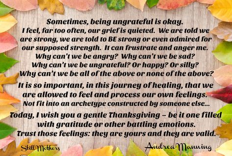 "Today, I wish you a gentle Thanksgiving – be it one filled with gratitude or other battling emotions. Trust those feelings: they are yours and they are valid."  Andrea on StillMothers.com #grief #babyloss #Thanksgiving First Thanksgiving In Heaven, Happy Thanksgiving After Loss, Thanksgiving After Loss, 1st Thanksgiving Without A Loved One, Thanksgiving Without Loved Ones, Thanksgiving Without Dad, First Thanksgiving Without Loved One, Missing Mom, Missing Loved Ones