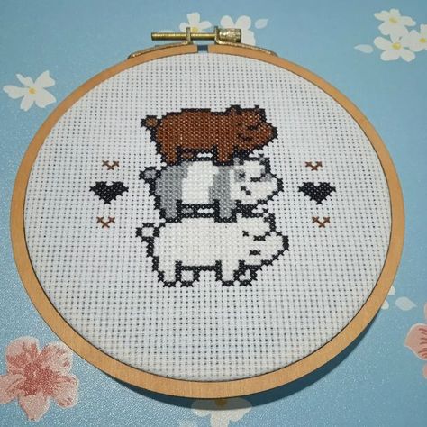 We Bare Bears Embroidery, Clothes Embroidery, Clothes Embroidery Diy, Embroidery Diy, Embroidery On Clothes, We Bare Bears, Bare Bears, Alpha Patterns, Stitch Embroidery