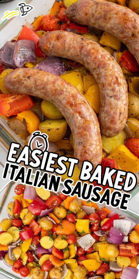 Baked Italian Sausage Rope Sausage Recipes, Hot Italian Sausage Recipes, Hot Sausage Recipes, Italian Sausage Casserole, Sweet Italian Sausage Recipes, Healthy Sausage Recipes, Baked Italian Sausage, Italian Sausage Recipe, Veggie Bake