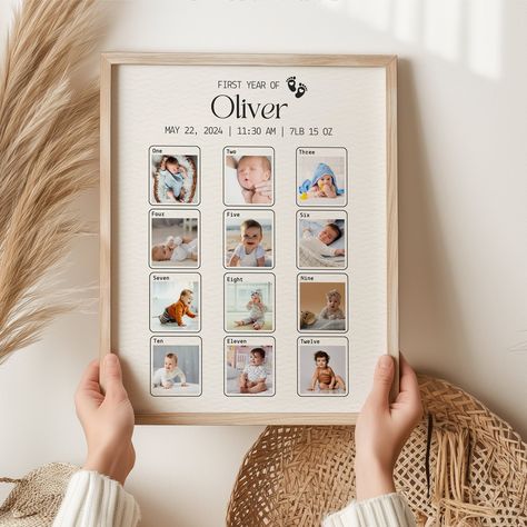 Baby First Month Photoshoot, Baby 1 To 12 Months Photos, 12 Months Of Pictures 1st Birthdays, First 12 Months Picture Display, 1 St Birthday Decoration Ideas, First Birthday 12 Month Photo Display, First Birthday Monthly Photo Banner, My First Year Photo Frame, Simple First Birthday