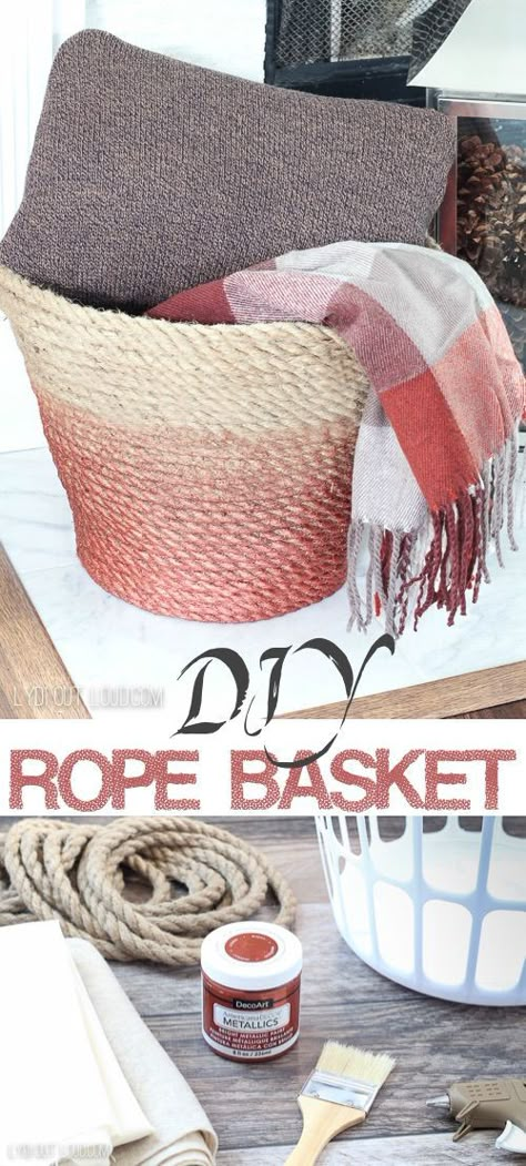 Turn an old laundry basket into a beautiful rope basket! This easy craft idea is a great way to spruce up your home decor. #crafts #projects #basket #homedecor #diy #instrupix @lydioutloud Rope Baskets, Basket Uses, Diy Simple, Diy Basket, Rope Crafts, Rope Basket, Adult Crafts, Design Del Prodotto, Easy Craft