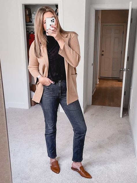 Tan Sweater Blazer Outfits Women, Tan Boyfriend Blazer Outfit, Tan Sweater Blazer Outfit, Blazer Sweater Outfit, Knit Blazer Outfit, J Crew Sweater Blazer Outfit, Tan Blazer Outfits Women, Tan Blazer Outfits, Sweater Blazer Outfit