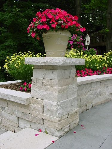 Waukesha White Stone Pillar | Dry-stacked stone pillar adds … | Flickr Stone Pillars Columns, Stone Tile Fireplace, Dry Stack Stone, Stacked Stone Walls, Patio Pavers Design, Stone Driveway, Stone Landscaping, Stone Retaining Wall, Pillar Design