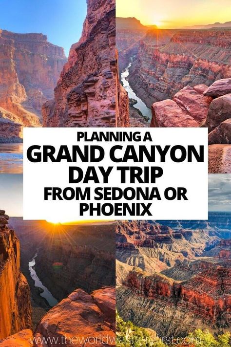 Grand Canyon One Day Trip, Travel Grand Canyon, Sedona Grand Canyon Itinerary, Road Trip From Phoenix To Grand Canyon, Sedona And Grand Canyon Itinerary, Phoenix To Grand Canyon Road Trip, Grand Canyon Trip Planning, Grand Canyon Day Trip, Grand Canyon Restaurants