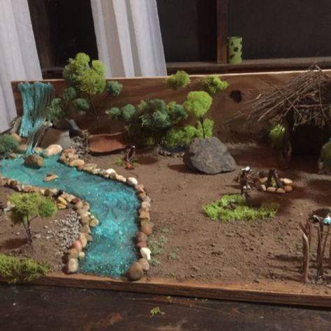 Indian Village Diorama, Indian Tribe Diorama, Stone Age Diorama, Gold Rush Diorama, Native American Diorama Projects, Ancient Egypt Crafts Projects, Native American Diorama, History Diorama, Indian Diorama