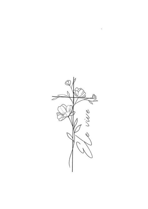 Flower Cross Tattoo, Unique Cross Tattoos, Flesh Tattoo, Small Cross Tattoos, Cool Ear Tattoos, Minimal Tattoo Designs, Carnation Tattoo, Girl Thigh Tattoos, Minimal Tattoo Ideas