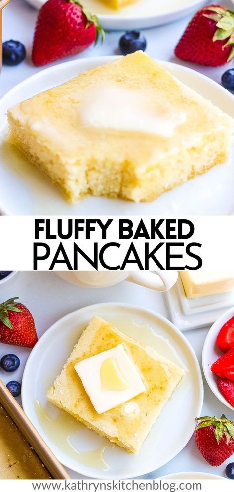 Baked Pancakes are soft, fluffy and quick to make! Made in less than 30 minutes and in one bowl. This recipe feeds a crowd and makes the best breakfast or brunch that the whole family will love and devour!  #pancakes #bakedpancakes #breakfast #brunch #easyrecipes #delicious Baked Pancake Recipe, Pancake Bake, Pancakes Fluffy, Baked Pancakes, Drink Inspiration, Pan Dinners, The Best Breakfast, Chopping Block, Make Ahead Breakfast