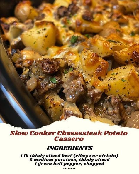 Slow Cooker Cheesesteak, Slow Cooker Steak, Cheddar Potatoes, Easy Family Recipes, Cheese Steak, Green Bell Pepper, Crock Pot Slow Cooker, Philly Cheese Steak, Crockpot Meals