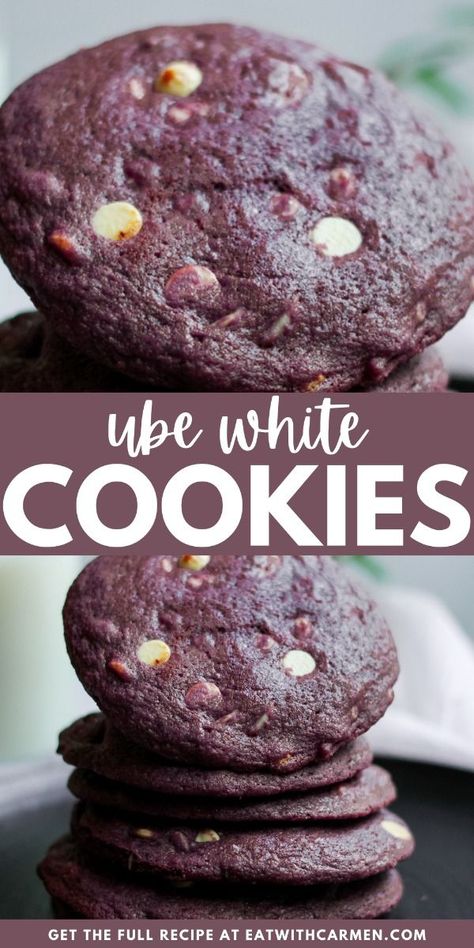 Ube Cookies (White Chocolate Macadamia Nuts): Delight in these unique ube cookies with white chocolate macadamia nuts, a perfect blend of flavors and textures. Yam Cookies, Cookies Drawing, Ube Cookies, Cookies White Chocolate, Ube Jam, Ube Halaya, Cookies With White Chocolate, White Chocolate Macadamia, White Chocolate Chip