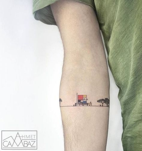 crossconnectmag: Charming, Tiny Tattoos by Ahmet Cambaz Ahmet... Mondrian Tattoo, Adorable Tattoos, Tatuagem Masculina Pequena, Tattoo Line, Inspiration Tattoos, Initial Tattoo, Architecture Tattoo, Line Art Tattoos, Dot Work Tattoo