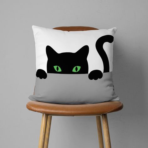 Black Cat Pillow Cover, Cute Cat Illustration Cushion Cover, Any Size Pillow, Decorative Custom Pillow Cover, Cover Only, Unique Decor - Etsy Canada Black Cat Pillow, Cat Pillow Cover, Cute Cat Illustration, Cat Throw Pillow, Cat Cushion, Custom Pillow Covers, Stuffed Animal Cat, Cat Quilt, Cat Pillow