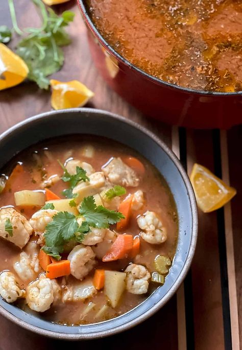 Mexican Fish Soup (Caldo de Pescado) Mexican Fish Soup, Fish Soup Recipe, Mexican Fish, Fresh Tortillas, Fish Dinner Recipes, Homemade Mexican, Tomato Broth, Fish Stew, Fish Soup