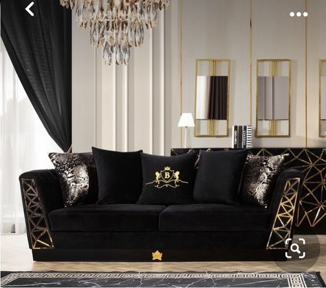 Black Gold Sofa, Paper Wall Decoration Ideas, Black Sofa Set, Paper Wall Decoration, Paper Room Decor, Diy Baby Room Decor, Unique Sofa, Livingroom Sofa, Apartment Wall Decor