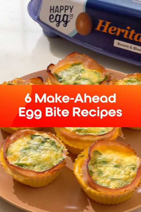 Bite-sized, delicious, and easy to make: egg bites are the perfect grab-and-go breakfast. Whether you're meal-prepping for the week or just need a quick bite for busy mornings, there’s an egg bite for everyone on our list.   Grab your muffin tin and a carton of nutritious and delicious Happy Eggs, and let's get cracking (see what we did there?). Egg Bites Silicone Mold Oven, Muffin Egg Bites, Breakfast Bites Make Ahead, Make Ahead Egg Bites, Egg Bites Muffin Tins, Egg Bite Recipes, Make Egg Bites, Egg Bites Recipe, Grab And Go Breakfast