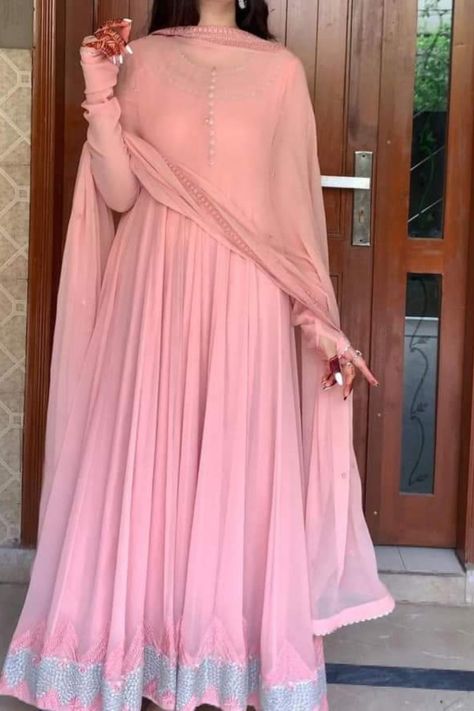 trendy Simple pink frock Casual Winter Dresses, Georgette Dresses, Pink Frock, Junaid Khan, Meta Ads, Simple Gowns, Stylish Wedding Dresses, Desi Fashion Casual, Pakistani Fancy Dresses