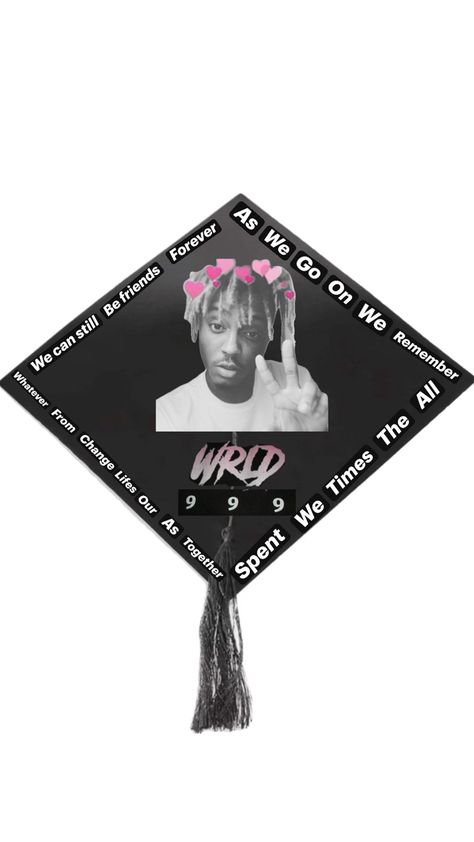 It has juice in the middle with his number 999 and lyrics to his song graduation Juice Wrld Graduation Cap, Graduation Cap Designs, Cap Designs, Graduation Cap, Projects To Try, Juice, Design