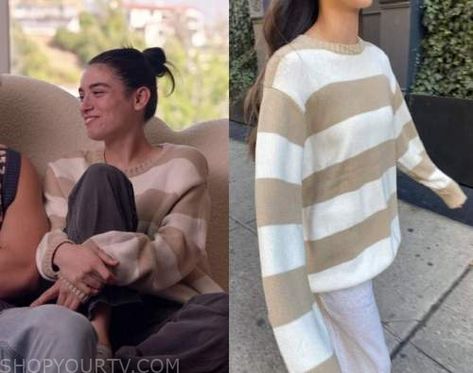 The D'Amelio Show: Season 2 Episode 8 Dixie's Beige & White Striped Sweater Where To Buy Clothes, White Striped Sweater, Crochet Inspo, Wide Stripes, Fashion Tv, White Beige, Striped Sweater, Stripe Sweater, Sweater Outfits