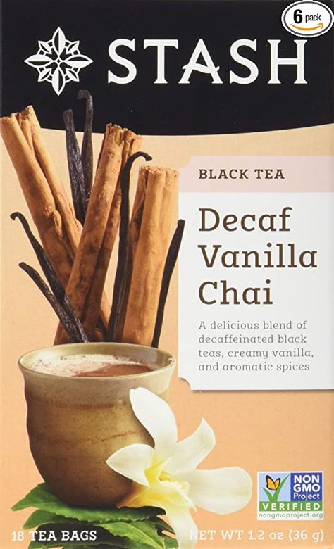 AmazonSmile : Stash Tea Decaf Vanilla Chai Tea, Individual Decaffeinated Black Tea Bags for Use in Teapots Mugs or Cups, Brew Hot Tea or Iced Tea, 18 Count, Pack of 6 : Grocery & Gourmet Food Traditional Chai, Vanilla Chai Tea, Bergamot Tea, Chai Spices, Decaf Tea, Decaffeinated Tea, Stash Tea, Vanilla Tea, Berry Tea