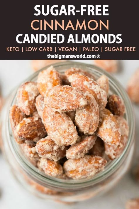 Sugar Free Cinnamon Candied Almonds are your easy 5-minute holiday dessert or snack recipe made stovetop or skillet- 100% sugar free, low carb and paleo and vegan- The healthy cinnamon almonds recipe! #keto #paleo #Thanksgiving #Christmas #candiedalmonds #skilletalmonds #candiednuts #sugarfree Cinnamon Almonds Recipe, Almonds Recipe, Paleo Thanksgiving, Cinnamon Candy, Candied Almonds, Sugar Free Low Carb, Cinnamon Almonds, Low Carb Dessert, Healthy Sugar