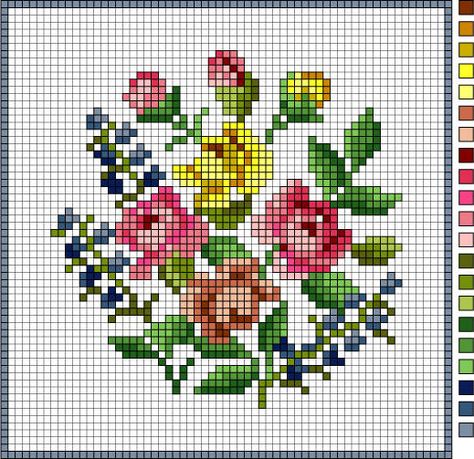 Vintage Floral Needlepoint - Vintage Needlepoint Pattern. Or cross stitch. Tent Stitch, Floral Cross Stitch Pattern, Miniature Embroidery, Cross Stitch Letters, Cross Stitch Patterns Flowers, Vintage Needlepoint, Needlework Patterns, Floral Cross Stitch, Needlepoint Patterns