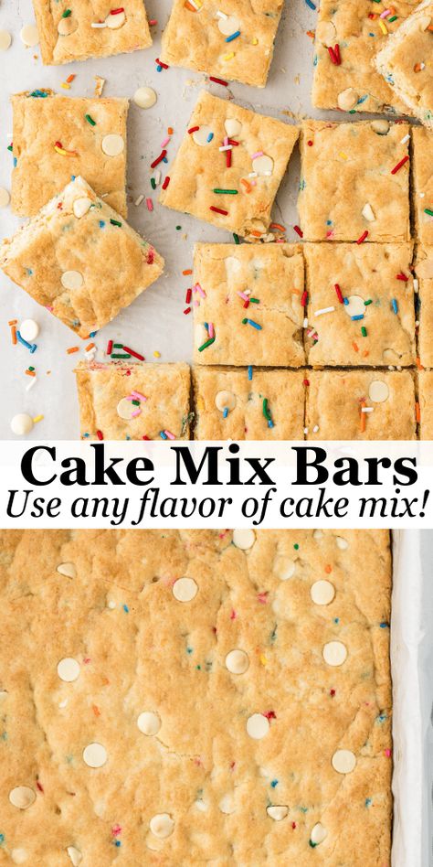 I am giving you not one, not two, but thirteen different flavor combinations for these cake bars! Made in less than 30 minutes, with just four base ingredients (and whatever add-ins you want), these soft, chewy cake mix cookie bars are always a huge crowd-pleaser! White Cake Mix Cookies, Chewy Cake, Cake Mix Bars, Cake Mix Cookie, Easy Dessert Bars, Cake Bars Recipe, Cake Mix Cookie Bars, Recipes Using Cake Mix, Boxed Cake Mixes Recipes