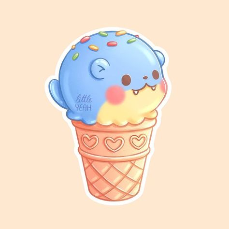 Nono 🔸Shop closed no Instagram: “Commission drawing for the lovely @anetaostasz 💕 . While drawing Spheal as an ice cream scoop I was so happy because the idea is way too…” Pokemon Ice Cream, Cute Cartoon Food, Ice Cream Art, Cream Art, Animal Doodles, Cute Food Drawings, An Ice Cream, Kawaii Food, Food Drawing